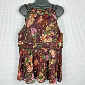 Maurices Floral Womens Tank Top Dark Cottagecore Size XL Peplum Dark‎ Fairy